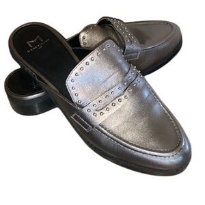 MARC FISHER Stylin’! bronze leather slides loafers, silver studs. 9.5